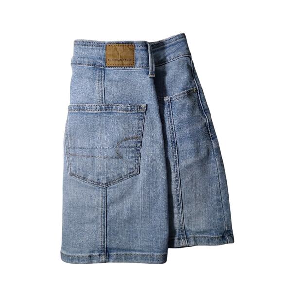American Eagle Denim Mini Skirt Button Front Light Wash Casual Womens Size 6 - Picture 3 of 13